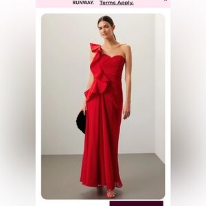 Badgley Mischka Red One Shoulder Dress